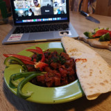 After virtual instruction, the team of trainers cooked a Syrian mousakka together – to conclude the series of events.