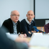 Prof. Volkhard Knigge von der Gedenkstätte Buchenwald, Eric Wrasse von der EJBW, Ralf Kirsten, Bürgermeister der Stadt Weimar (v.l.n.r.)